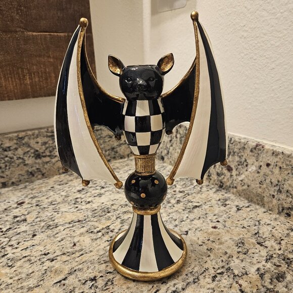 RARE MACKENZIE CHILDS HALLOWEEN BAT COURTLY CHECK FALL TAPER CANDLE HOLDER - Picture 1 of 13